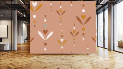 Beige boho seamless pattern. Cute background in modern bohemian style perfect for scrapbooking, textile, wrapping paper and stationery for kids and adults Wall mural