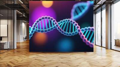 DNA Day, dna structure, Genetic Code, Science Biotechnology, blue spiral dna, Medical science research, Science laboratory experiments, dark background bokeh Wall mural