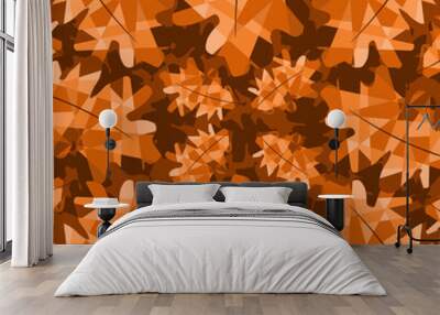 Low poly autumn wallpaper template design. Low poly fall background with orange oak leaves. Vector illustration. EPS10 Wall mural