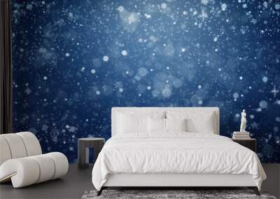 Magical snow flakes backdrop. Winter texture on a blue background. New Year's and Christmas. Wall mural