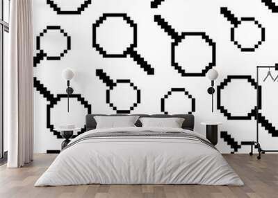 Magnifying glass icon pattern in pixels, vector illustration in flat style, highlighted on a white background. The symbol of the search or zoom tool is the magnifying glass icon Wall mural