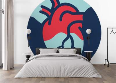 Medical heart icon in modern flat style with blue and red colors, design concept
 Wall mural