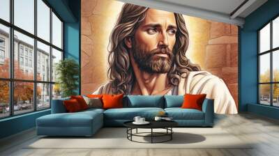 Portrait of Jesus Christ. Square. Drawing with colored pencils Wall mural