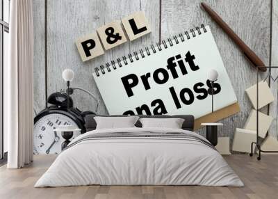 Profit and Loss,work table with scattered cubes. text on paper and wood Wall mural