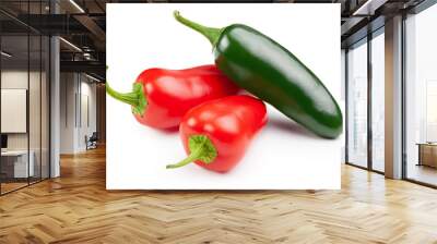 Red and green jalapeno peppers on white Wall mural