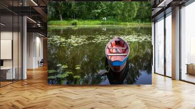 River bank and pond with water lilies in Pereslavl-Zalessky. Russian summer. Russia. Wall mural