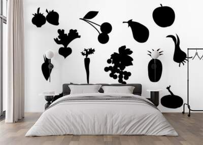 set of vector fruit and vegetable silhouette Wall mural