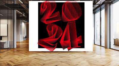 red numbers 2 0 2 4 on black background. happy new year 2 0 2 4 text design.happy new year background. Wall mural