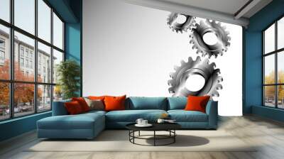 three silver gears on a white background, 3d silver gears Wall mural