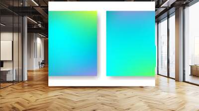 Set of holographic gradient square covers. Modern green blue vibrant colors blend texture background. Template for cover, brochure, presentation, banner, social media design Wall mural