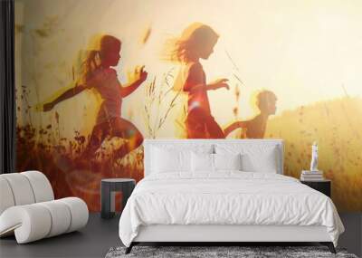 Silhouettes of Hope: Two Figures Stand Against a Cityscape of Lights and Dreams Wall mural