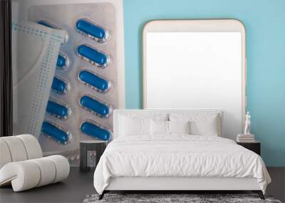 Photo for the purchase of medicines on the internet. Online Pharmacy. Wall mural