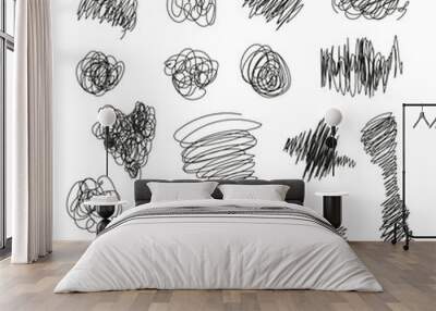 Tangled rough lines, different shapes. A vector set isolated on a white background. Wall mural