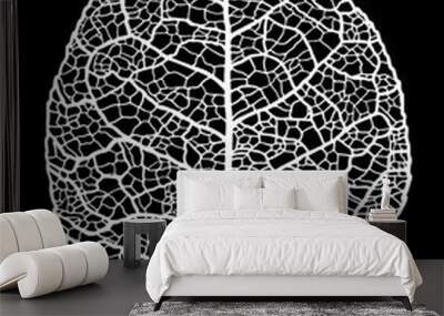 Vector black and white sketch of the structure of a dry leaf with veins. For autumn decor. Wall mural