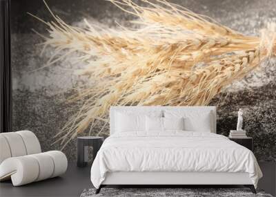 Wheat, golden ears on a black background. Agroindustry concept Wall mural