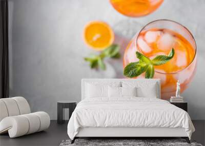 Classic Italian aperol spritz cocktail on light. Close up. Wall mural