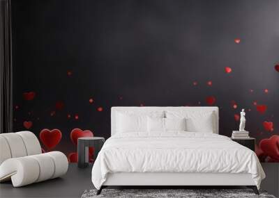 Valentines Day abstract blurred background background with red hearts with copy space. Festive pattern. Banner. Wall mural