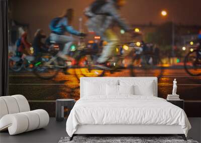 Abstract background of colorful group of bicyclists, night city street, blur effect, unrecognizable people. Sport, fitness and healthy lifestyle concept. For backdrop Wall mural