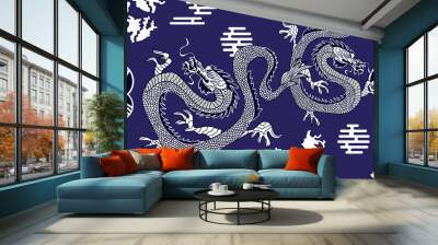 Silk kimono print with dragons. Wall mural