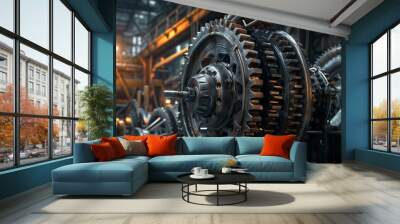  Industrial gears on assembly line in factory Wall mural