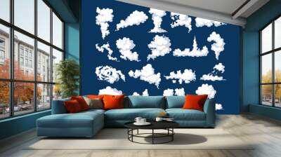 Smoke clouds, fume, explosion effects set. Comic smog, dust streaming, curve fluffy explode Wall mural