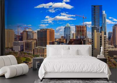 Modern office buildings of tech firms downtown with the famous Frost Bank Tower in the background in Austin, Texas, USA Wall mural