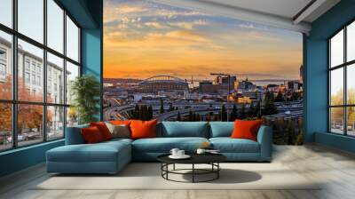 Seattle downtown skyline sunset from Dr. Jose Rizal or 12th Avenue South Bridge Wall mural