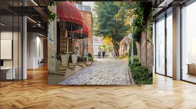 Soguk Cesme Sokak, small car free cobblestone street with historic houses in Sultanahmet, between Hagia Sophia and Topkapi Palace, Istanbul, Turkey Wall mural