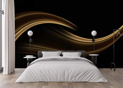 Black background with golden fractal waves. Wall mural