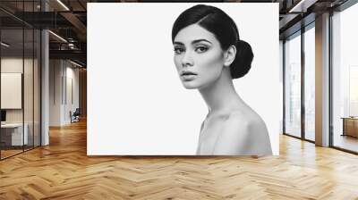 beautiful girl with hairdo isolated on white Wall mural