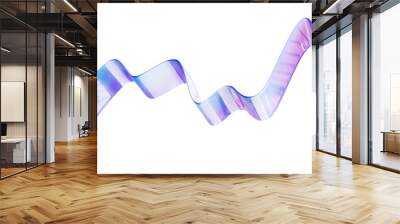 3d glass abstract curved futuristic wave. Colorful transparent iridescent ribbon shape. Modern flowing fluid geometric element with refraction gradient. 3d rendering. Wall mural