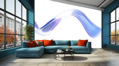 3d glass abstract curved futuristic wave. Colorful transparent iridescent ribbon shape. Modern flowing fluid geometric element with refraction gradient. 3d rendering. Wall mural