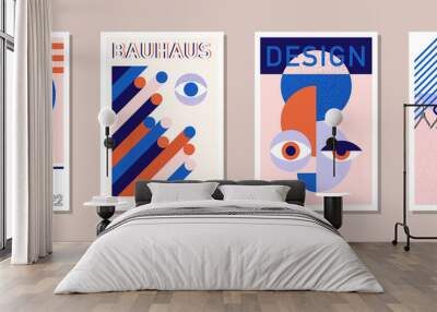 Abstract modern Bauhaus posters. Minimal Swiss retro art design paintings templates with geometric shapes, eyes. Vector illustration in simple vintage postmodernism for business brochure, certificate Wall mural