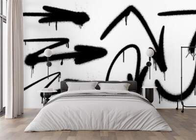 Graffiti paint spray emphasis arrows with splatter and dripping ink. Rough urban emphasis tag lines with splash spray. Vector illustration of up and down cursor symbols pointing, dirty grunge icon Wall mural