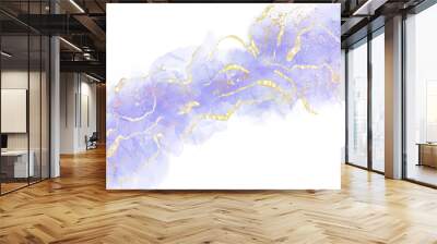 Mauve liquid watercolor background with golden glitter splash. Pastel violet marble alcohol ink drawing effect. Vector illustration of abstract stylish fluid art amethyst backdrop Wall mural