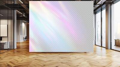 Rainbow light prism effect, transparent background. Hologram reflection, crystal flare leak shadow overlay. Vector illustration of abstract blurred iridescent light backdrop. Wall mural