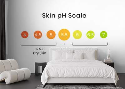 Skin pH value scale chart for normal, dry and oily. Indication of lipid barrier acid mantle. Acid-base balance from 4 to 7 infographic isolated on white background. Vector illustration Wall mural