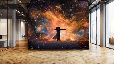 Dancing Among the fire galaxy and stars. Generative AI Wall mural