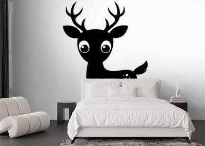 black and white deer silhouette, deer vector illustration, deer silhouette, animal silhouette isolated vector Illustration, png, Funny cute deer, Jumping cartoon deers Wall mural