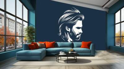 An illustration of a men with a stylish long hairstyle and fashion attire. Ideal for logo of hair restoration clinic. Wall mural