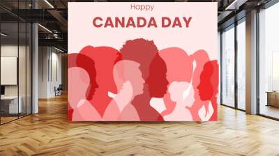 Canada Day card.Flat vector illustration with silhouettes of people. Wall mural