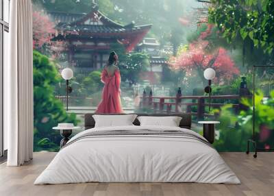 Ethereal Beauty in Blossoming Japanese Garden Wall mural