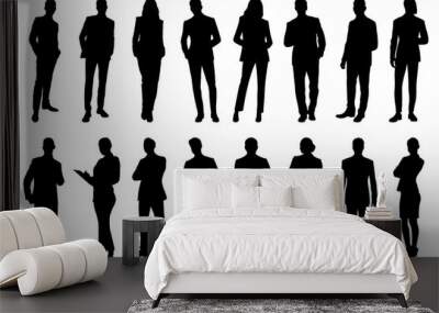 Group of standing business people.Silhouettes of men and women.Vector illustration,isolated on white background. Wall mural