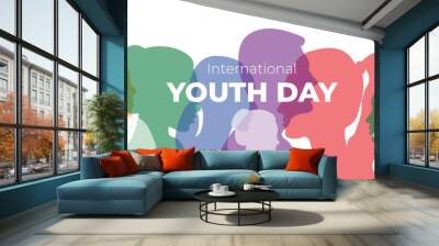 International Youth Day.Vector illustration with silhouettes of young people. Wall mural