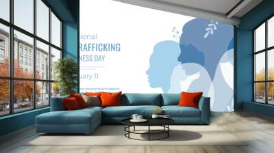 National day against human trafficking.Banner with silhouettes of people.January 11.Vector illustration. Wall mural