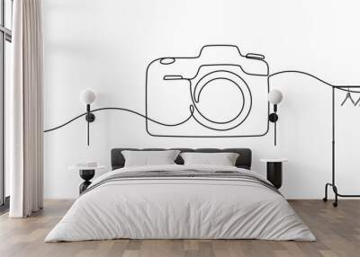 One continuous editable line drawing of a professional camera. Line vector illustration Wall mural