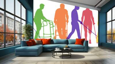 Set of silhouettes of people with disabilities.Men and women with different types of disabilities.Vector illustration. Wall mural