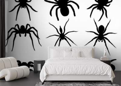 Silhouettes of black spiders.Halloween decorations.Vector collection of spiders. Wall mural