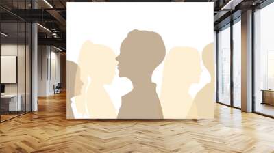 Silhouettes of children standing side by side together.Silhouettes of a group of children.Vector illustration. Wall mural