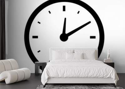 Black clock icon flat design for apps and websites. Isolated on white background. Vector illustration. Wall mural